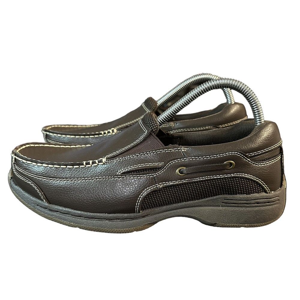 Dr Scholls Mens Size 8.5 Dark Brown Leather Slip On Loafer Boat Shoes NEW 42J-04